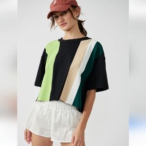 FP Movement Inspire Tee Printed Small Black Green Stripes